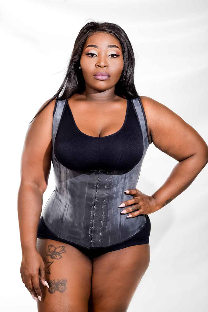 Black Latex Vest Waist Trainer (Thick Straps) – Bodied By HB